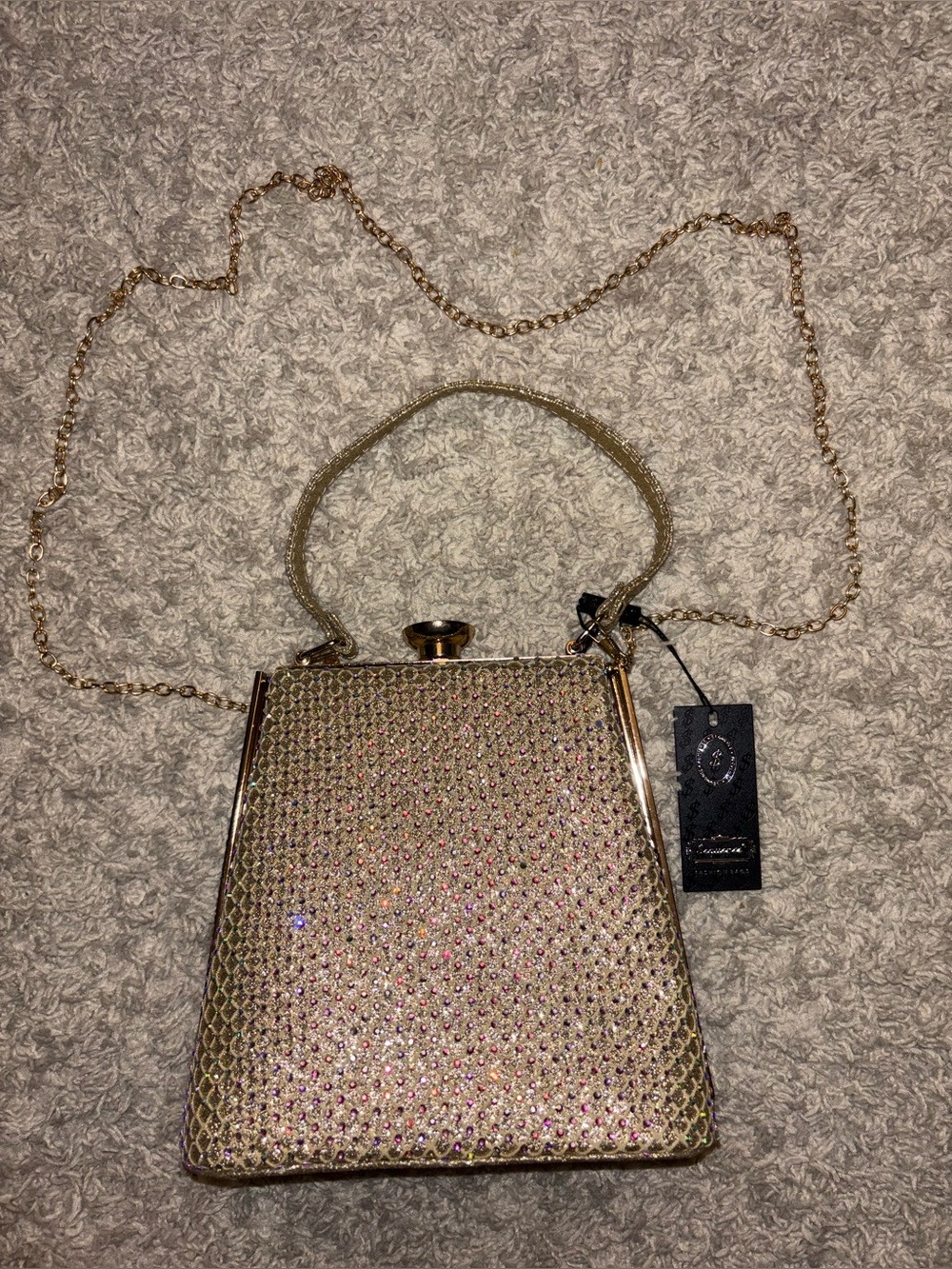 Gold Rhinestone Top-Handle Evening Clutch by